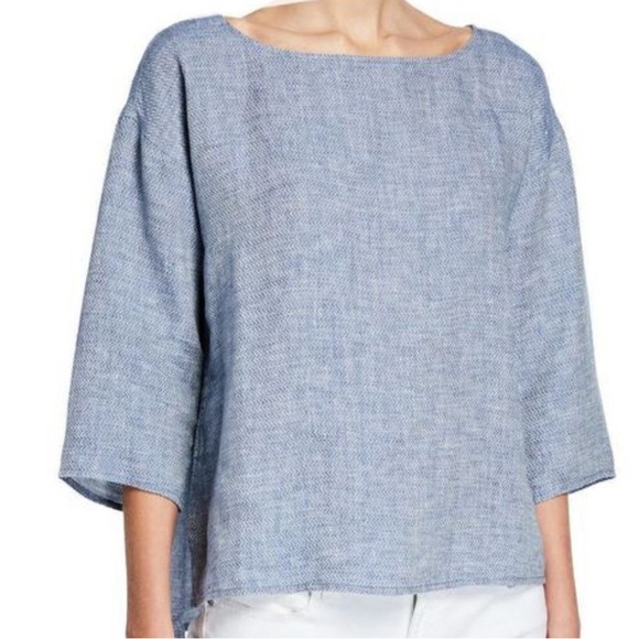 Eileen Fisher Tops - Eileen Fisher Light Blue Linen Boatneck Blouse